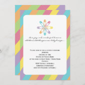 パステルレインボーストライプおむつピンベビーシャワー 招待状 (正面/裏面)