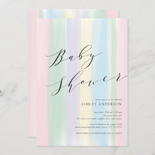 パステルレインボーストライプズベビーシャワー招待状 招待状 (正面/裏面)