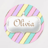 パステルレインボーストライプズユニコーン誕生日 ラベル (デザイン2)