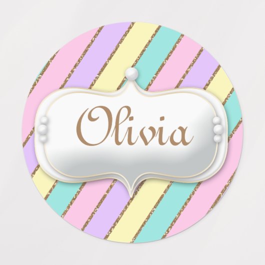 パステルレインボーストライプズユニコーン誕生日 ラベル (デザイン1)