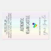 パステルレインボーストライプズ模様とハート石鹸 長方形シール (正面)