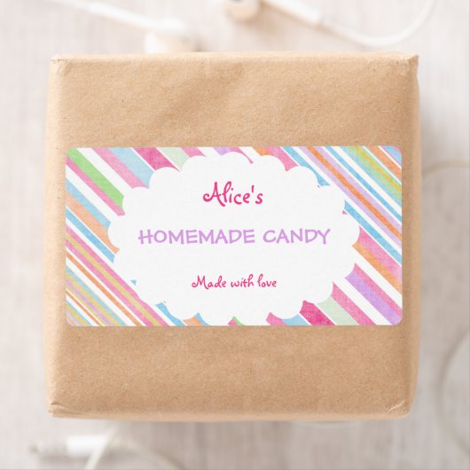 パステルレインボーストライプパーソナライズされたー自家製キャンディ ラベル (インサイチュ)