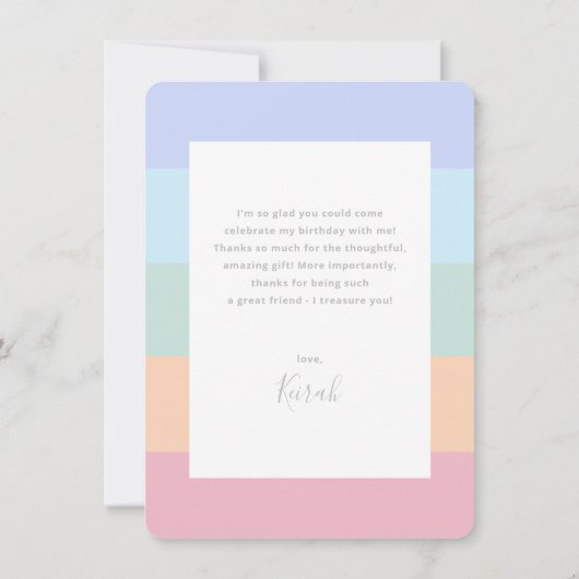 パステルレインボーストライプ写真感謝カード サンキューカード (裏面)