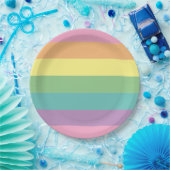 パステルレインボーストライプ紙プレート ペーパープレート (パーティー)