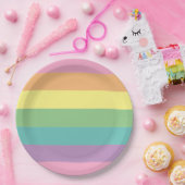 パステルレインボーストライプ紙プレート ペーパープレート (パーティー)
