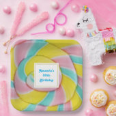 パステルレインボースパイラルキャンディーフォト誕生日 ペーパープレート (パーティー)