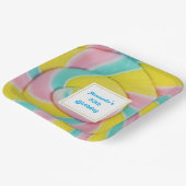 パステルレインボースパイラルキャンディーフォト誕生日 ペーパープレート (傾斜あり)