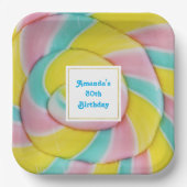 パステルレインボースパイラルキャンディーフォト誕生日 ペーパープレート (正面)