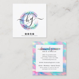 パステルレインボースワッシュロゴヘア爪、 ネイルソーシャルメディア スクエア名刺