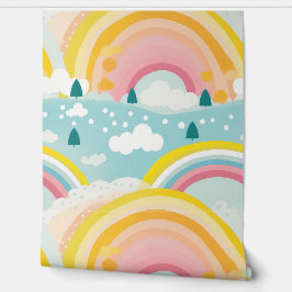 パステルレインボーズアンドクラウド子供部屋 壁紙