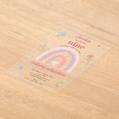 パステルレインボーズガールワイルドフラワーズハート誕生日 アクリル招待状 (レイダウン)