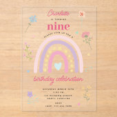 パステルレインボーズガールワイルドフラワーズハート誕生日 アクリル招待状 (正面)