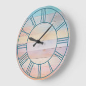 パステルレインボーティール(緑がかった色)ローマ数字 ラージ壁時計 (傾斜)