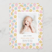 パステルレインボーデイジーフラワー |かわいいシンプル誕生 案内状 (正面/裏面)