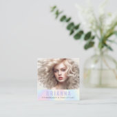 パステルレインボートレンディーモダンミニマル写真 スクエア名刺 (スタンド正面)