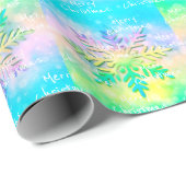  パステルレインボーネクタイ染めスノーフレークメリークリスマス ラッピングペーパー (ロールコーナー)