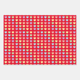 パステルレインボーハートパターンキッズ ラッピングペーパーシート