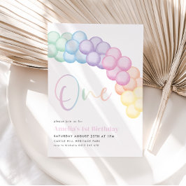 パステルレインボーバルーンガーランド1st誕生日パーティー 招待状