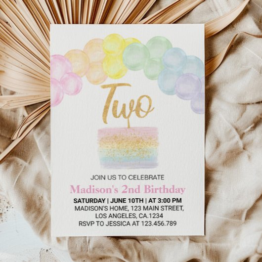 パステルレインボーバルーン2nd誕生日招待状 招待状
