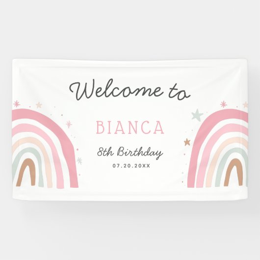 パステルレインボーバースデーパーティーウェルカム 横断幕 (横)