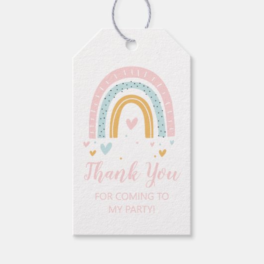 パステルレインボーバースデーパーティーサンキューユユーメッセージカード ギフトタグ (正面)