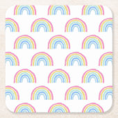 パステルレインボーパターン スクエアペーパーコースター (正面)