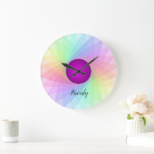 パステルレインボーパープルトゥイルカスタマイズ名 ラージ壁時計 (ホーム)