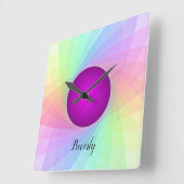 パステルレインボーパープルトゥイル名パーソナライズされた スクエア壁時計 (傾斜)