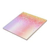 パステルレインボーピンク金ゴールドパープルグリッターモノグラム タイル (側面)