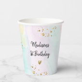 パステルレインボーピンク金ゴールド誕生日 紙コップ (正面)