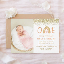 パステルレインボーファースト誕生日フォト招待状 招待状