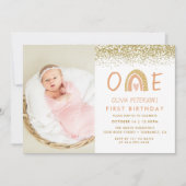 パステルレインボーファースト誕生日フォト招待状 招待状 (正面)