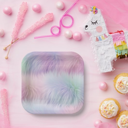 パステルレインボーファー ペーパープレート (パーティー)