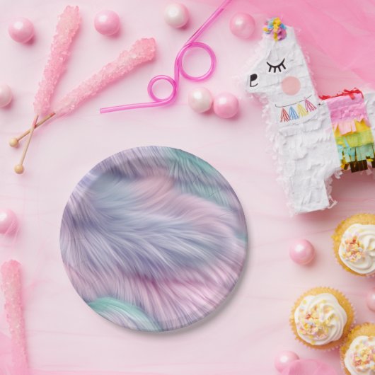 パステルレインボーファー ペーパープレート (パーティー)