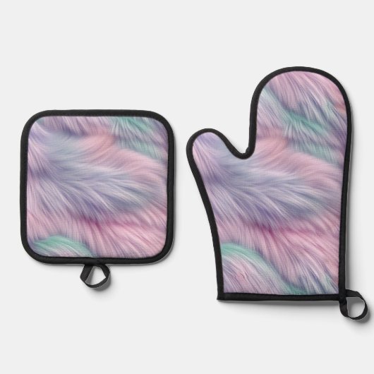 パステルレインボーファー 鍋つかみ&鍋敷きセット (正面)