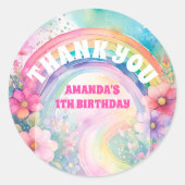 パステルレインボーフラワーズレトロ誕生日サンキューユー ラウンドシール (正面)