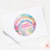 パステルレインボーフラワーズレトロ誕生日サンキューユー ラウンドシール (封筒)