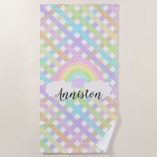 パステルレインボープレイド ビーチタオル (正面)