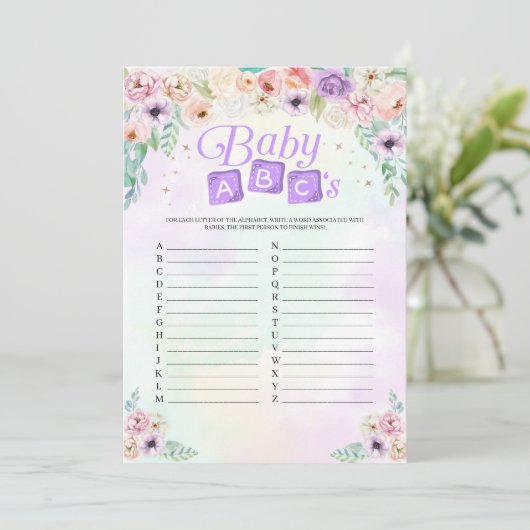 パステルレインボーベイビーシャワーベビーABCズゲームカード 招待状 (スタンド正面)