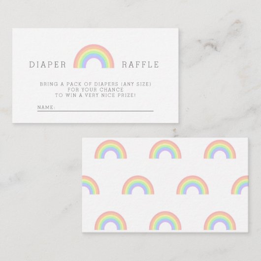 パステルレインボーベビーシャワーおむつラッフルカード エンクロージャーカード (正面/裏面)