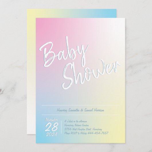パステルレインボーベビーシャワーシンプルモダン 招待状 (正面/裏面)