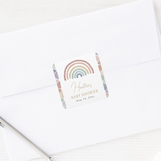 パステルレインボーベビーシャワーステッカー スクエアシール