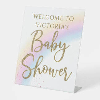 パステルレインボーベビーシャワーテーブルウェルカムテーブル 台座サイン