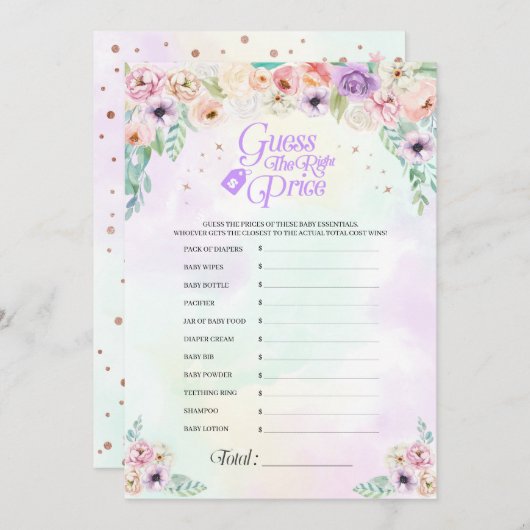 パステルレインボーベビーシャワープライスゲームカード 招待状 (正面/裏面)