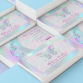 パステルレインボーホログラフィックバタフライビジネスカード 名刺