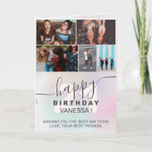 パステルレインボーホログラフィックバースデーフォトグリッド カード (正面)