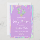 パステルレインボーホログラフィックベビーガールシャワー 招待状 (正面)