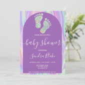 パステルレインボーホログラフィックベビーガールシャワー 招待状 (スタンド正面)
