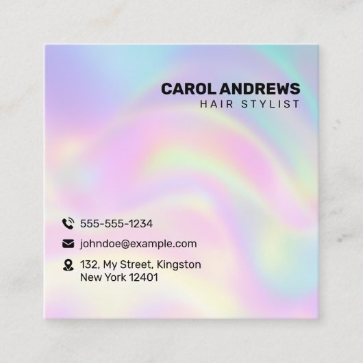 パステルレインボーホログラフィック美容師 スクエア名刺 (正面)
