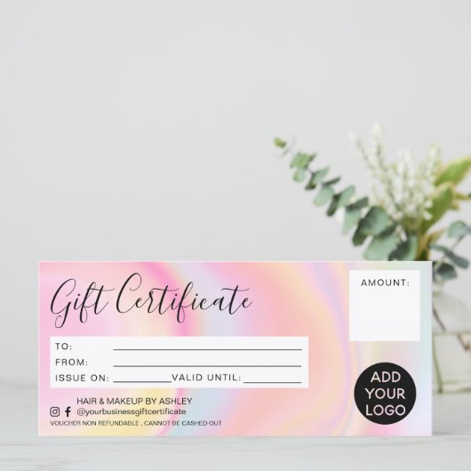 パステルレインボーマーブルピンクギフト証明書のロゴ (スタンド正面)